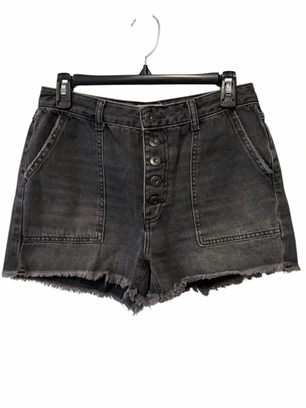 We The Free Utility Shorts Size 29 Black Distressed High Rise Button Fly Frayed